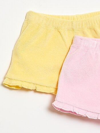 Set van 2 effen badstofshorts met ruches