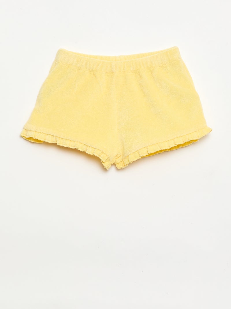Set van 2 effen badstofshorts met ruches Geel - Kiabi