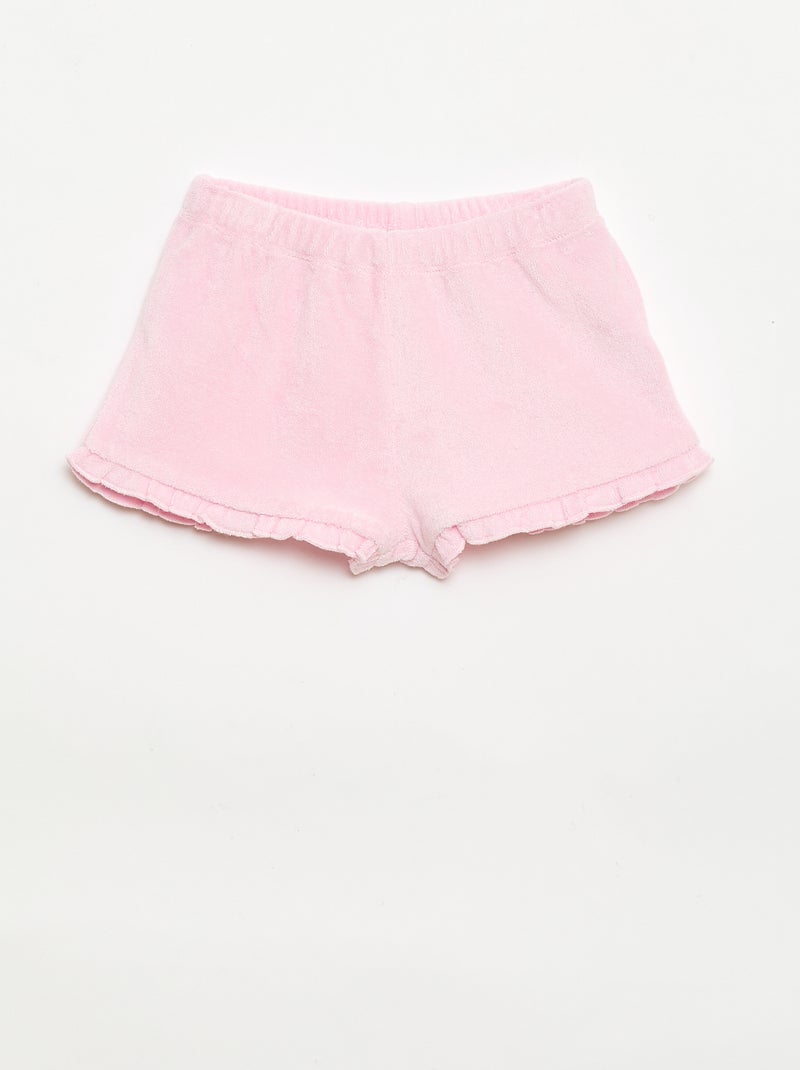 Set van 2 effen badstofshorts met ruches Geel - Kiabi