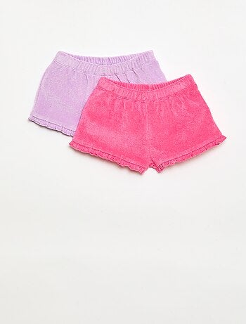 Set van 2 effen badstofshorts met ruches