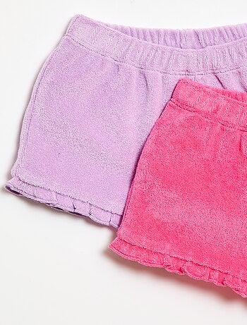 Set van 2 effen badstofshorts met ruches