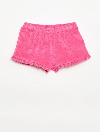 Set van 2 effen badstofshorts met ruches