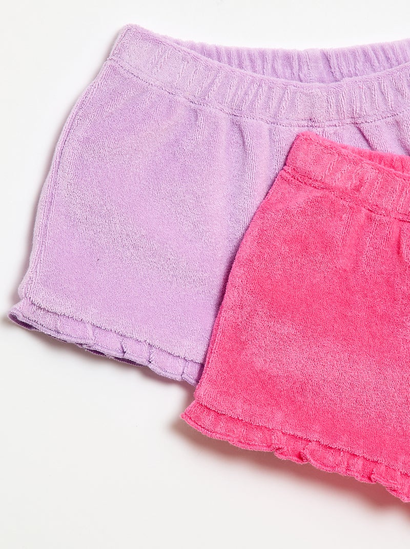 Set van 2 effen badstofshorts met ruches Paars - Kiabi