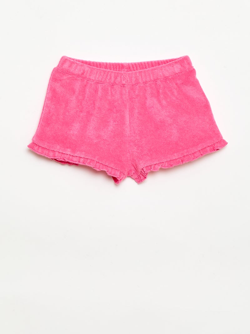 Set van 2 effen badstofshorts met ruches Paars - Kiabi
