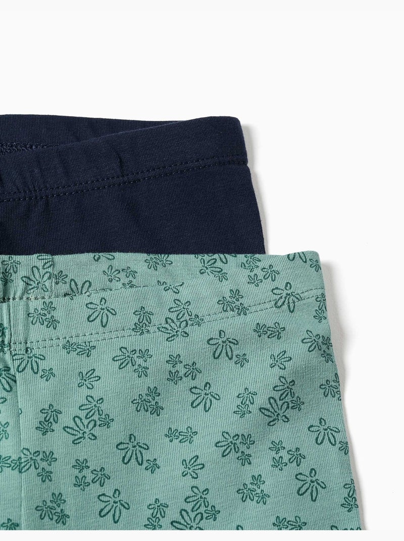Set van 2 effen en bedrukte leggings Lichtgroen - Kiabi