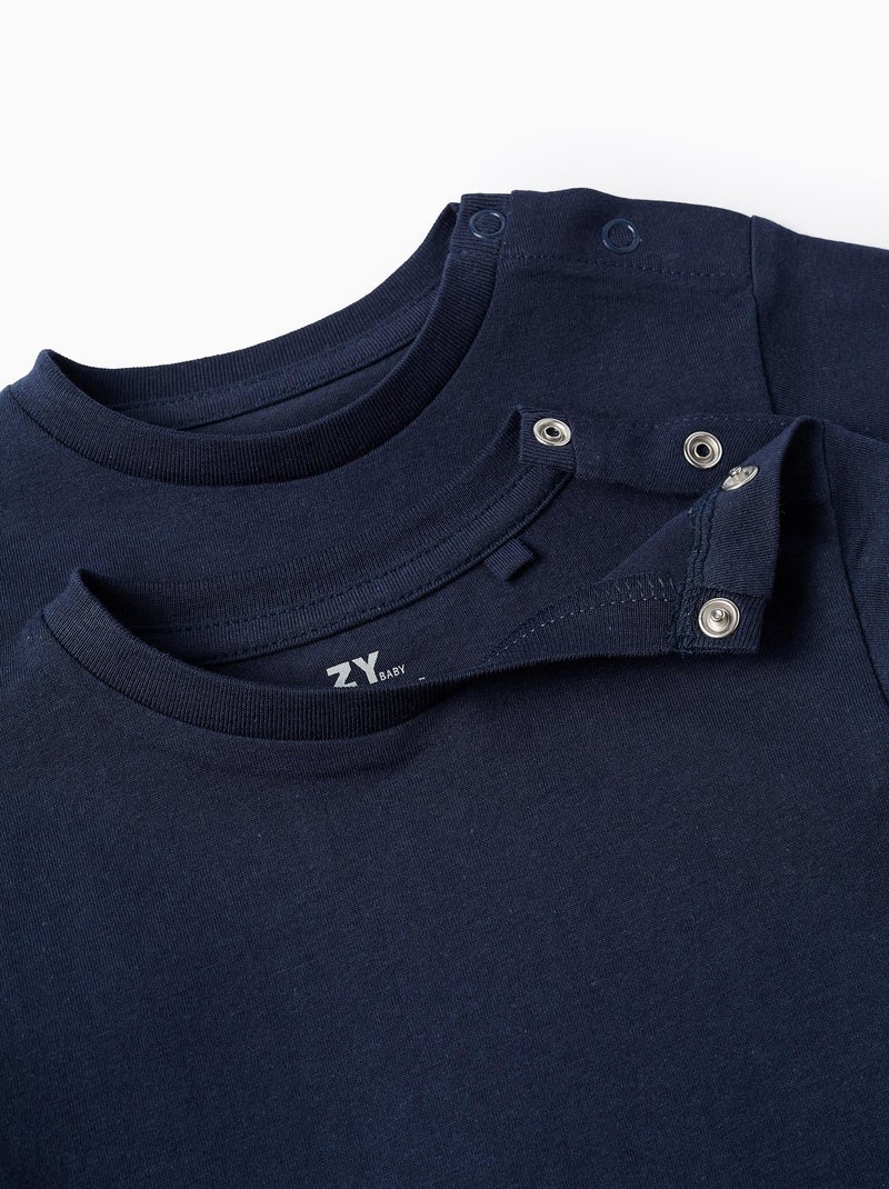 Set van 2 effen katoenen t-shirts Donkerblauw - Kiabi