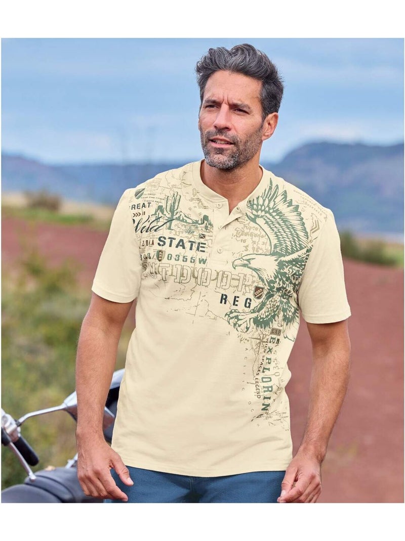 Set van 2 effen T-shirts met Henley kraag - ATLAS FOR MEN Wit ecru - Kiabi