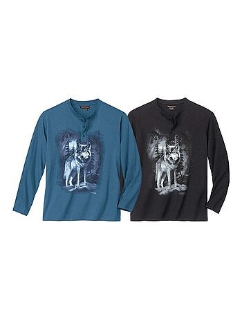 Set van 2 effen wolven t-shirts met knopenhals - atlas for men