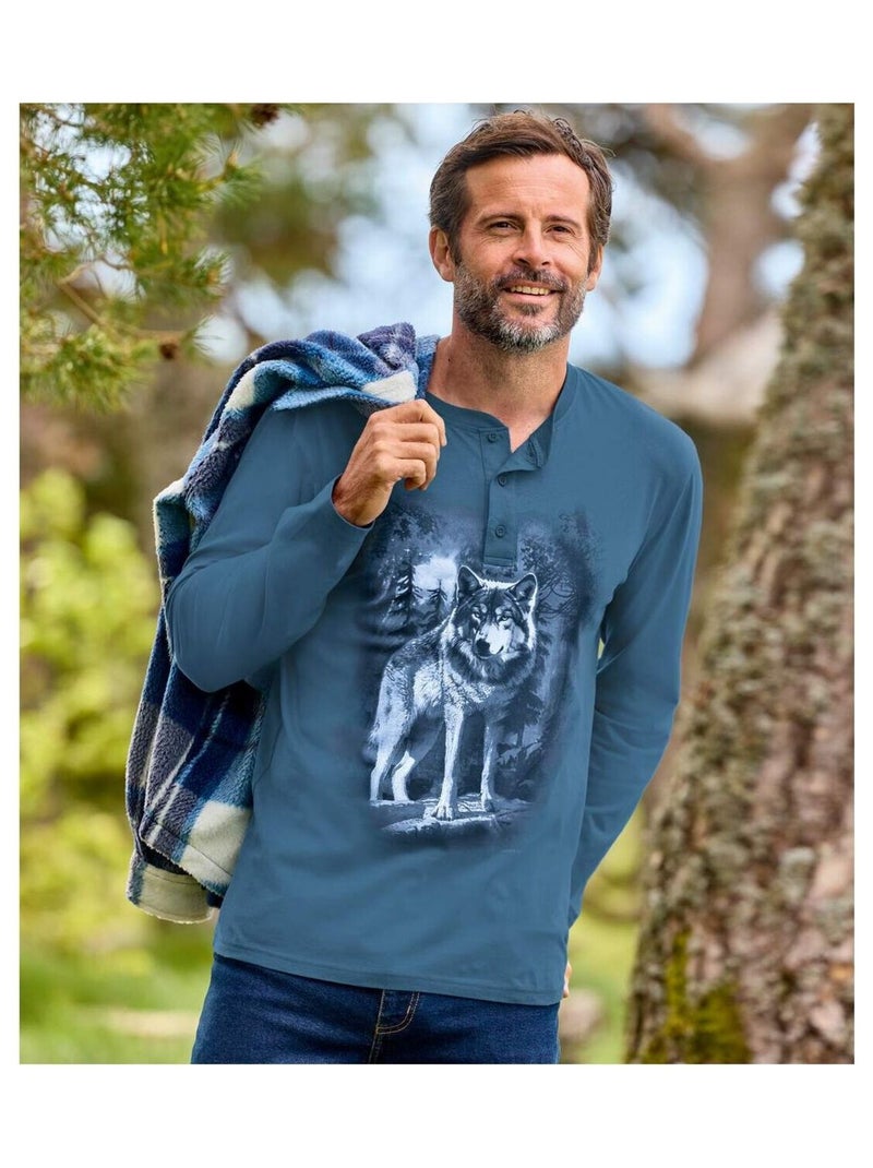Set van 2 effen wolven T-shirts met knopenhals - ATLAS FOR MEN Blauw Zwart - Kiabi
