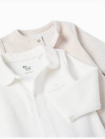 Set van 2 effen/gestreepte velours babypyjama's
