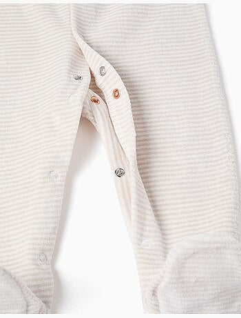Set van 2 effen/gestreepte velours babypyjama's