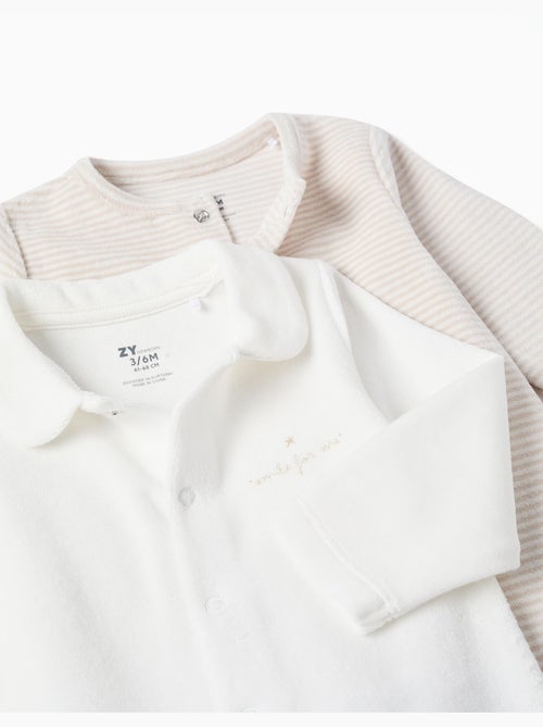Set van 2 effen/gestreepte velours babypyjama's - Kiabi