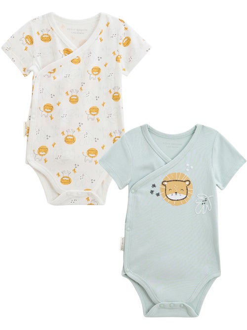 Set van 2 elio babyrompertjes met korte mouwen en een opening aan de voorkant - Kiabi Set van 2 elio babyrompertjes met korte mouwen en een opening aan de voorkant - Kiabi