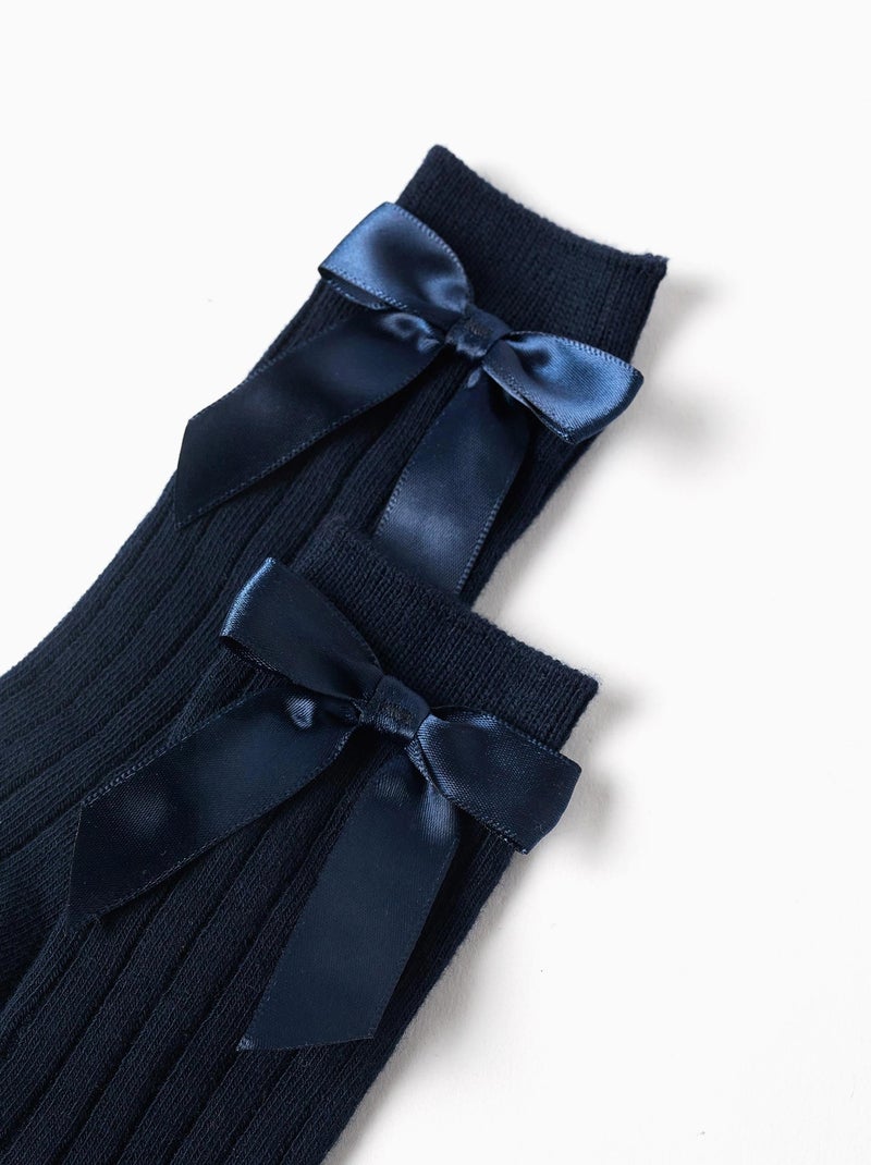 Set van 2 geribde kniekousen met strik Donkerblauw - Kiabi