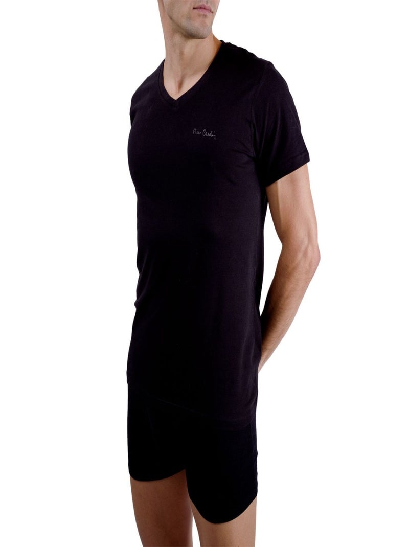 Set van 2 heren t-shirts met v-hals en geborduurd logo op de borst. Zwart - Kiabi