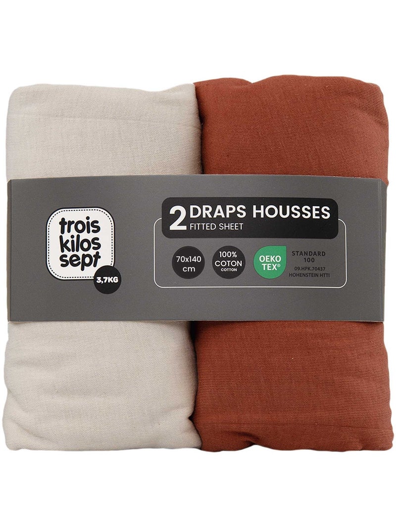 Set van 2 hoeslakens voor babybedjes Terracotta - Kiabi