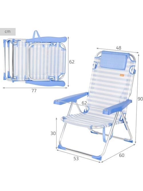 Set van 2 hoge, verstelbare strandstoelen 48x60x90 cm met strepen - Kiabi Set van 2 hoge, verstelbare strandstoelen 48x60x90 cm met strepen - Kiabi