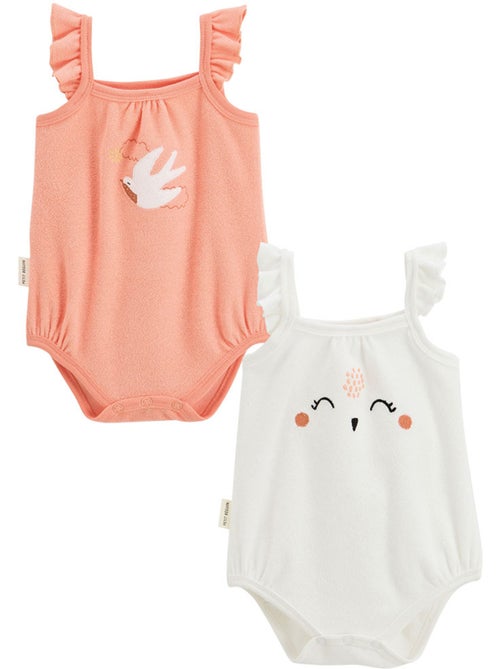 Set van 2 honfleur babyrompertjes van badstof met bandjes. - Kiabi