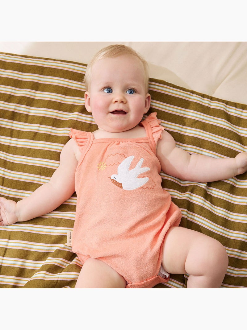 Set van 2 honfleur babyrompertjes van badstof met bandjes. Koraaloranje - Kiabi