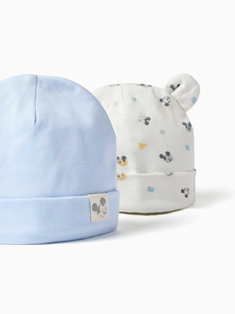 Set van 2 katoenen mutsjes met Mickey motief Lichtblauw - Kiabi