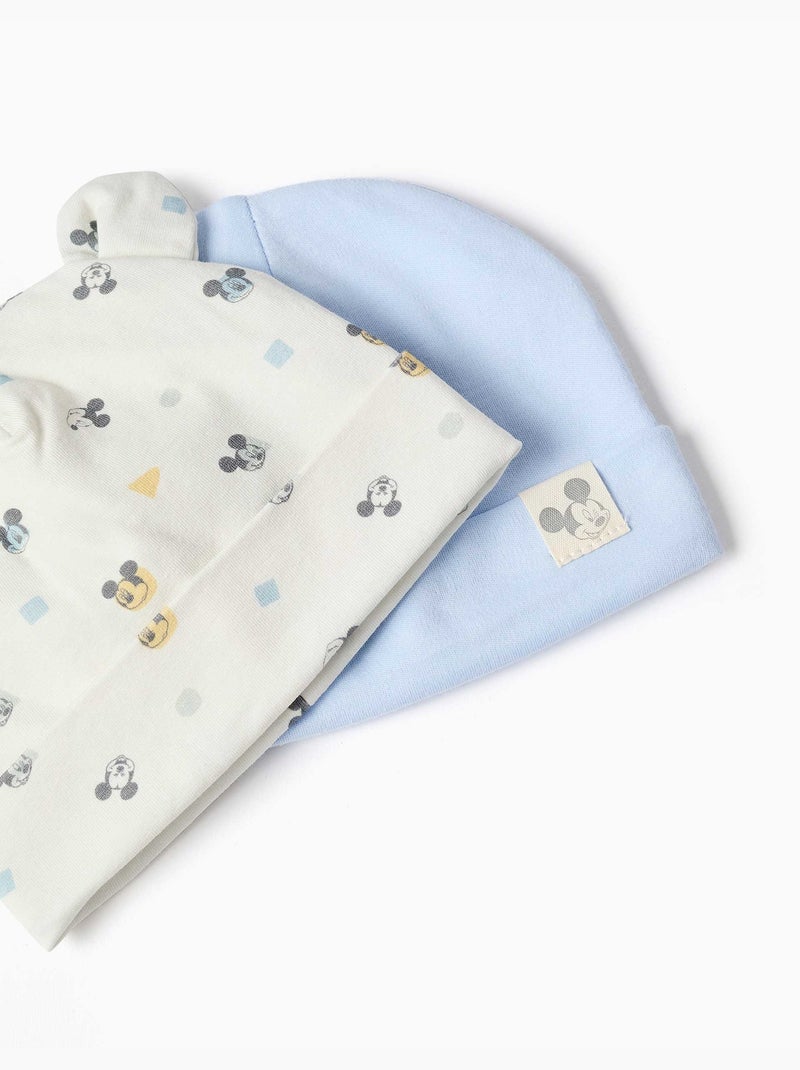 Set van 2 katoenen mutsjes met Mickey motief Lichtblauw - Kiabi