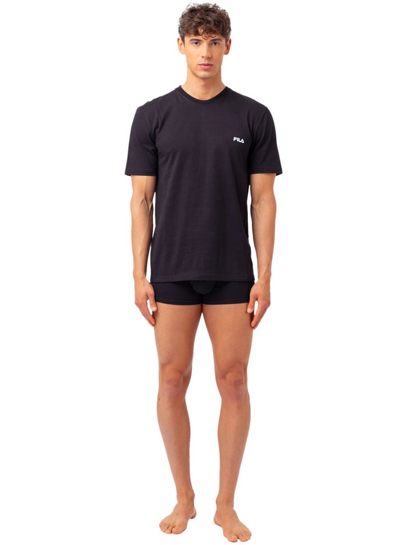 Set van 2 katoenen ondershirts met ronde hals voor heren fu5053 Zwart - Kiabi