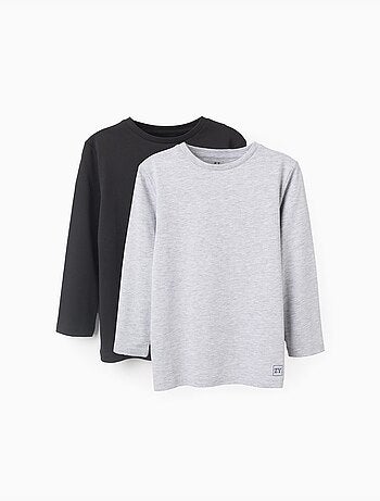 Set van 2 katoenen t-shirts met lange mouwen