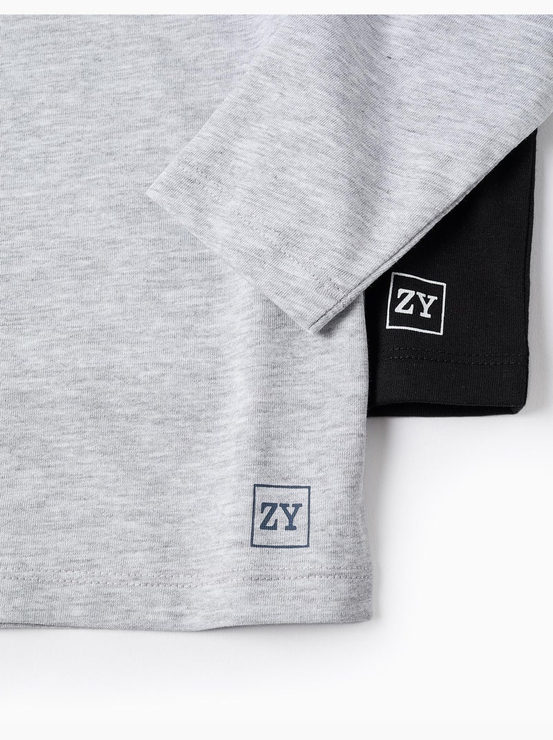 Set van 2 katoenen t-shirts met lange mouwen Zwart Zwart - Kiabi