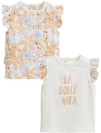 Set van 2 kinder t-shirts met korte mouwen en pralineprint.