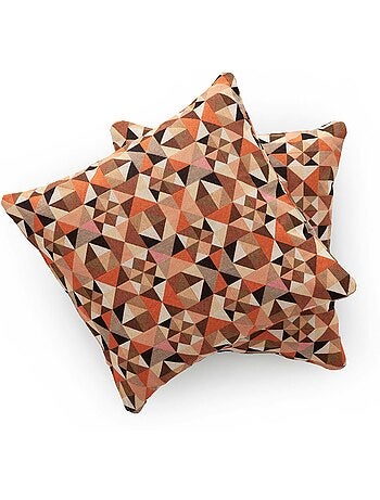 Set van 2 kussenhoezen met geometrisch patroon van garengeverfde stof - Gamusi.