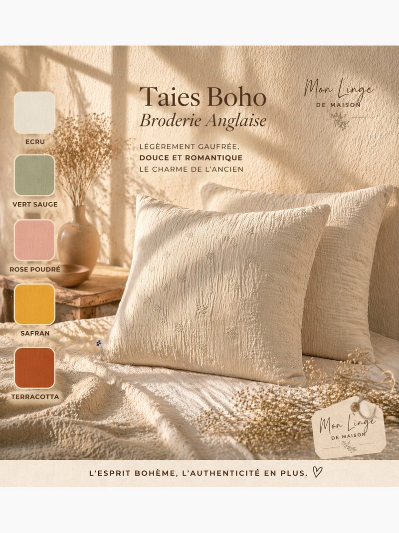 Set van 2 kussenslopen – geborduurd katoengaas – gaïa boho Terracotta - Kiabi