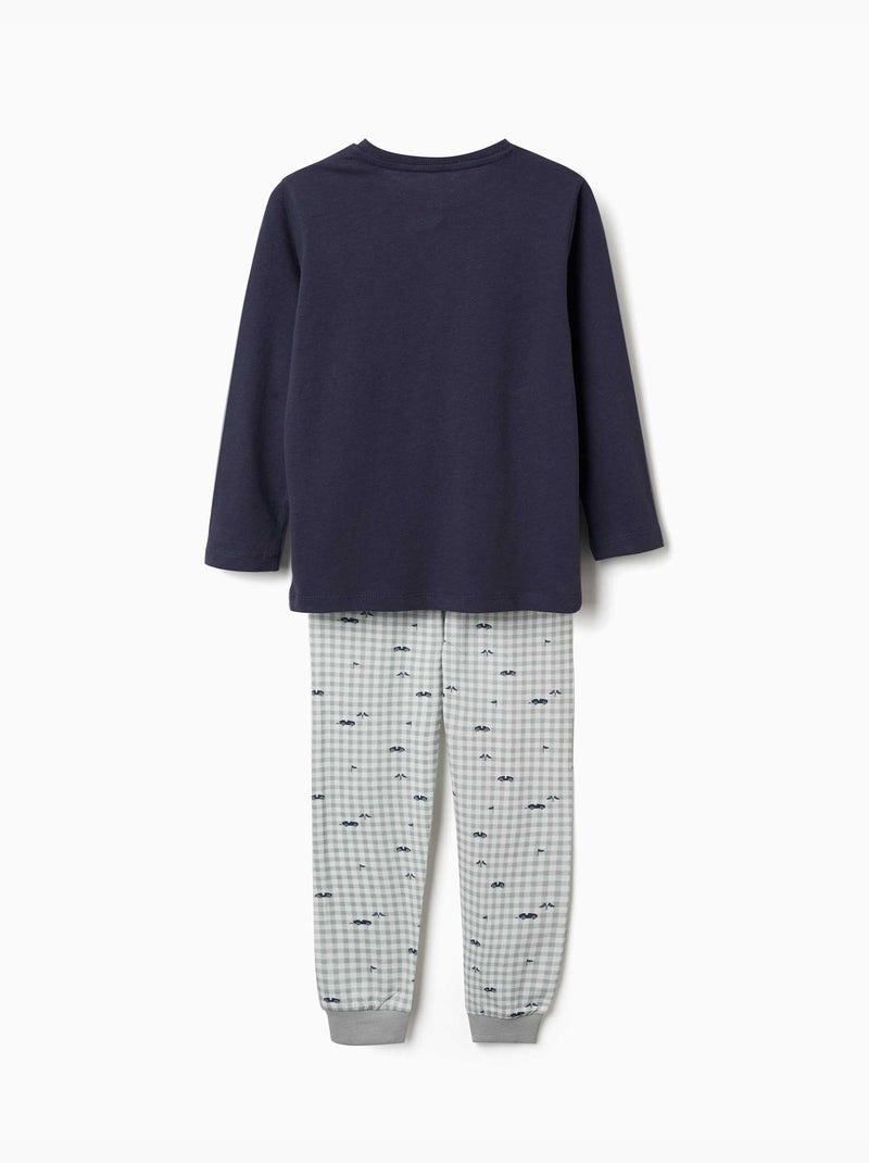 Set van 2 lange katoenen pyjama's met auto-opdruk Blauw Groen - Kiabi