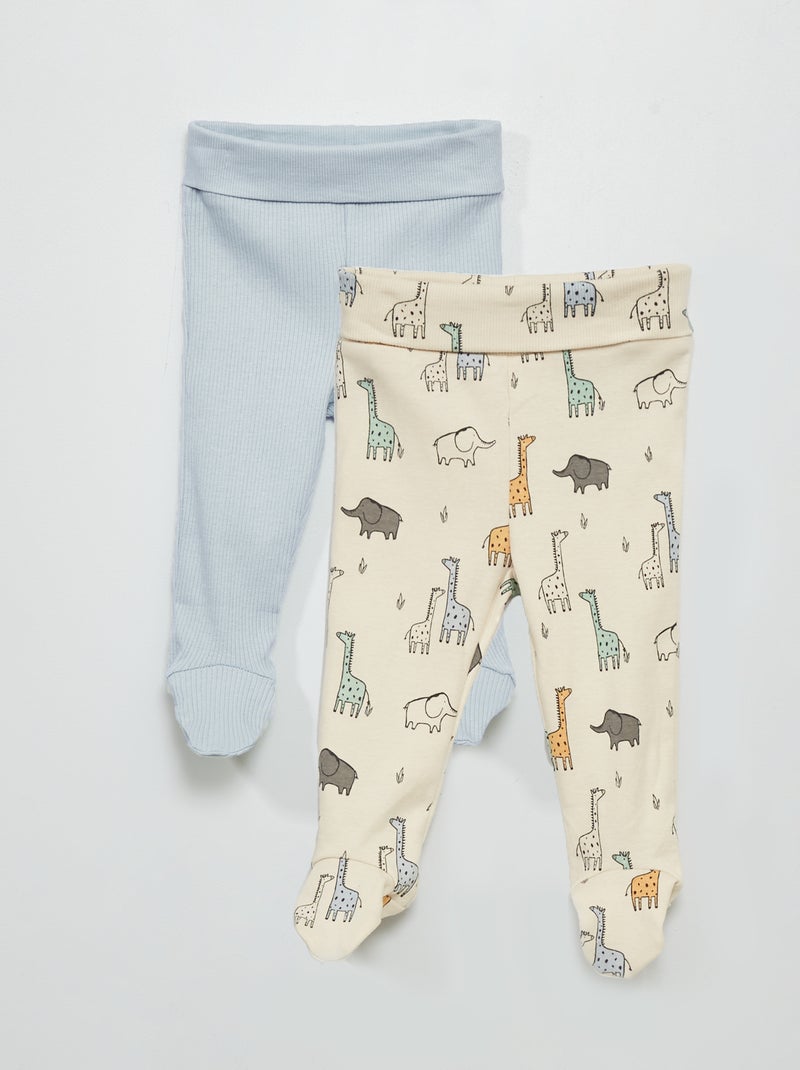 Set van 2 leggings met voetjes WIT - Kiabi