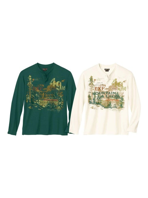 Set van 2 longsleeves met henley kraag Adventure - ATLAS FOR MEN - Kiabi
