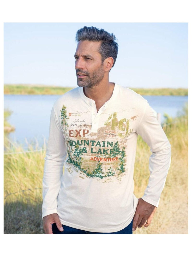 Set van 2 longsleeves met henley kraag Adventure - ATLAS FOR MEN Wit ecru - Kiabi