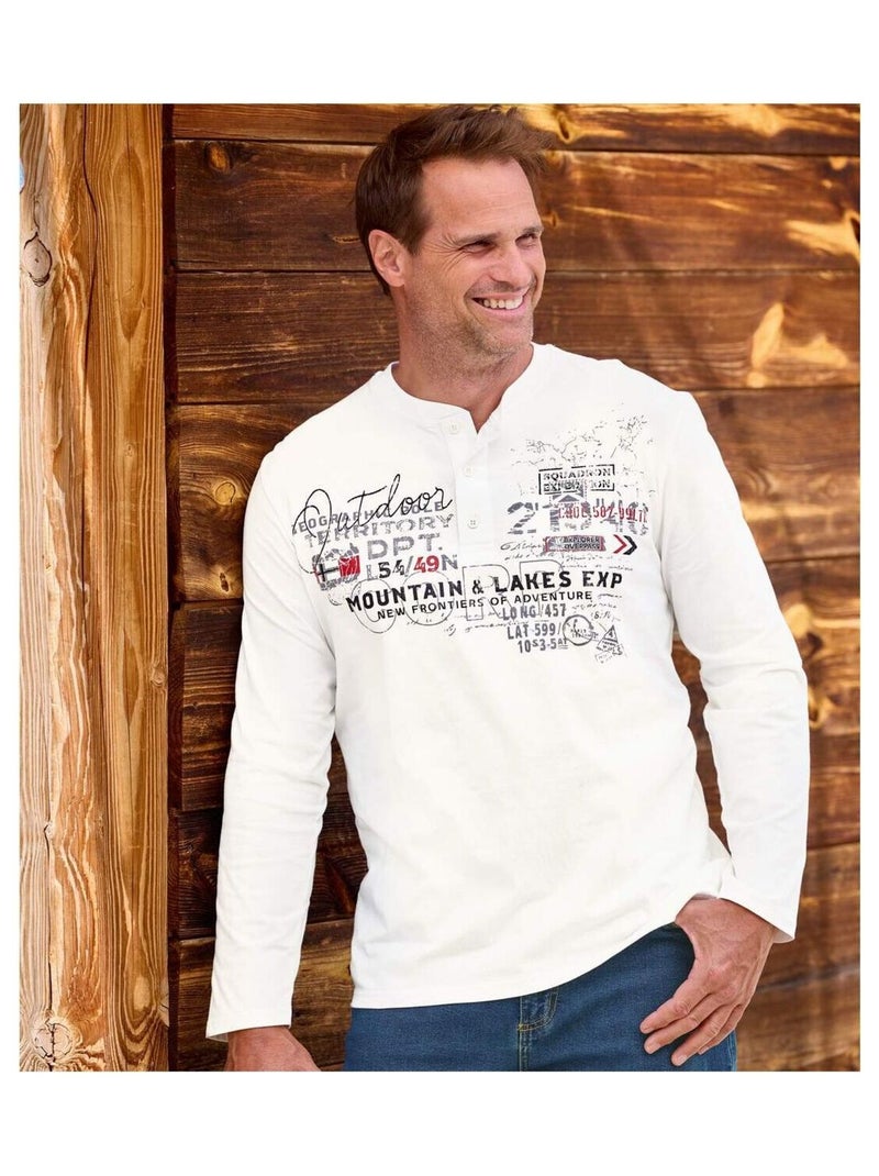 Set van 2 longsleeves met Henley-kraag Explorer - ATLAS FOR MEN Wit Zwart - Kiabi