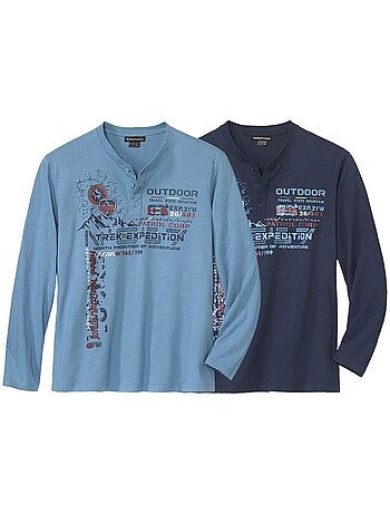 Set van 2 effen wolven t-shirts met knopenhals - atlas for men