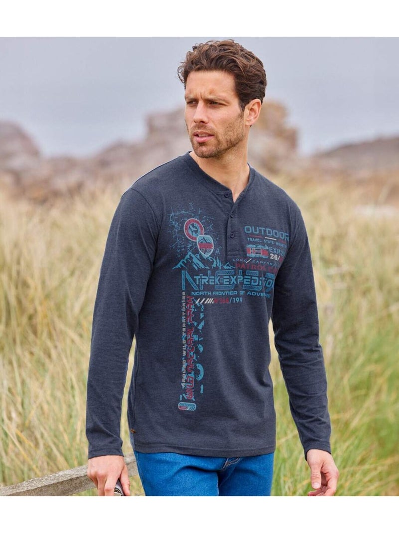 Set van 2 longsleeves met henleykraag - atlas for men Blauw Blauw - Kiabi