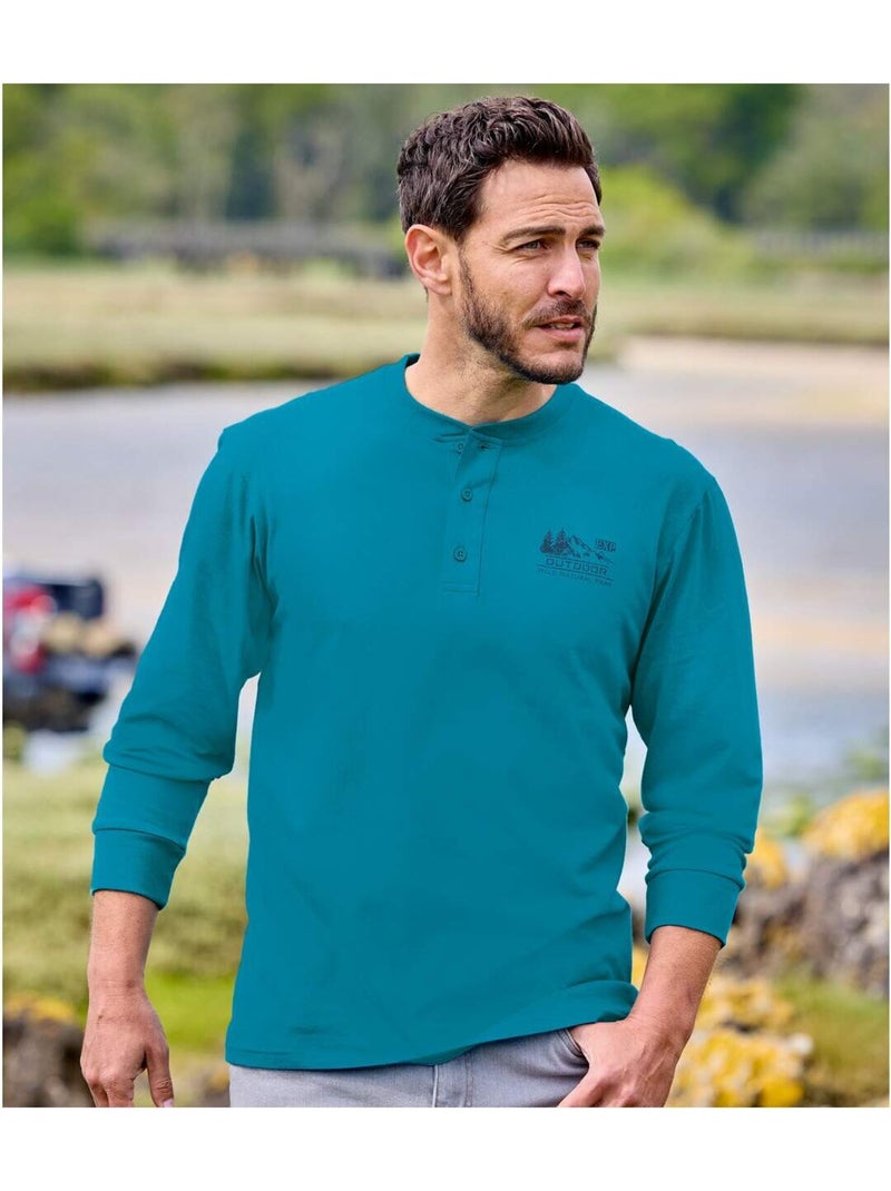 Set van 2 longsleeves met henleykraag - ATLAS FOR MEN Blauwgrijs - Kiabi