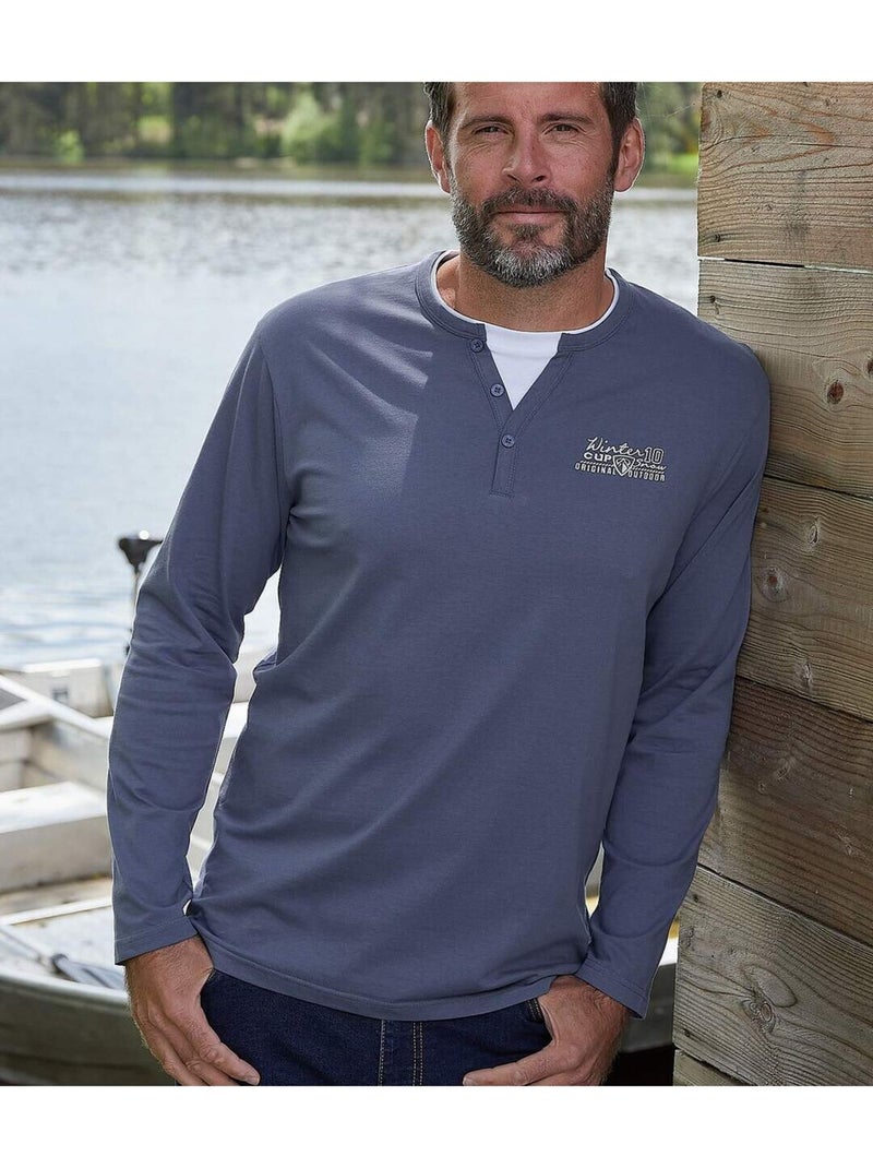 Set van 2 longsleeves met originele kraag - ATLAS FOR MEN Blauw Bruin - Kiabi