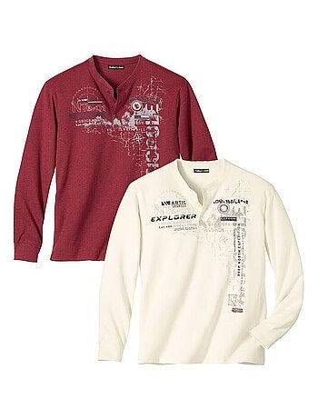 Set van 2 effen wolven t-shirts met knopenhals - atlas for men