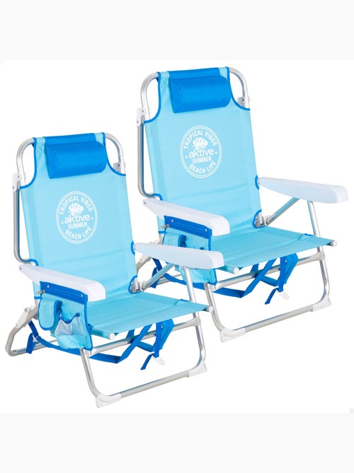 Set van 2 middelgrote, verstelbare strandstoelen 50x54x80 cm, met opbergvakken - Kiabi Set van 2 middelgrote, verstelbare strandstoelen 50x54x80 cm, met opbergvakken - Kiabi