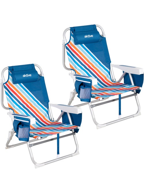 Set van 2 middelgrote, verstelbare strandstoelen 50x55x80 cm, meerkleurig, met opbergvakken - Kiabi Set van 2 middelgrote, verstelbare strandstoelen 50x55x80 cm, meerkleurig, met opbergvakken - Kiabi