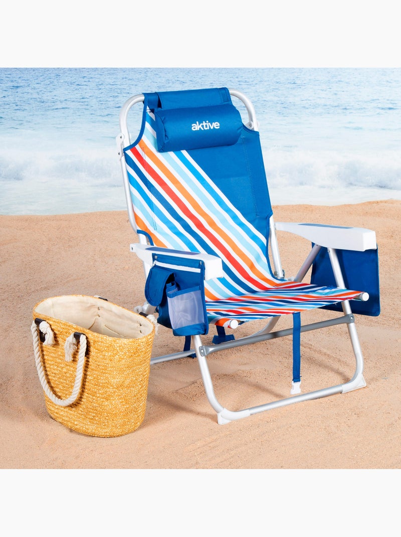 Set van 2 middelgrote, verstelbare strandstoelen 50x55x80 cm, meerkleurig, met opbergvakken Multicolor - Kiabi