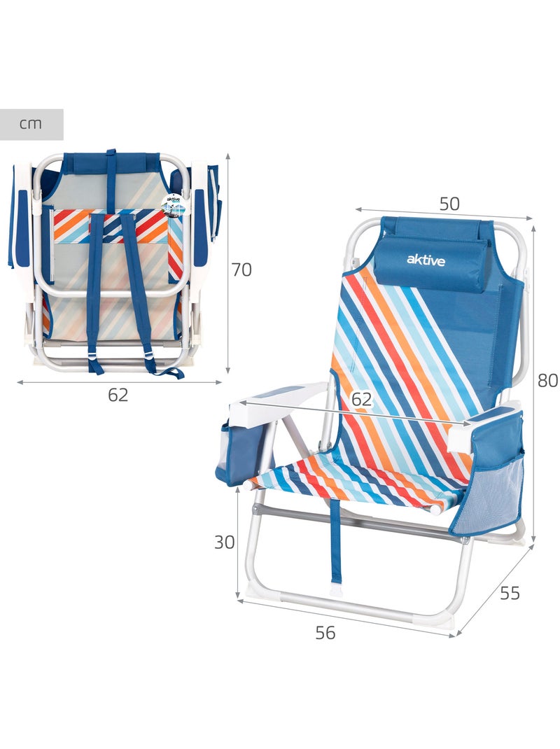 Set van 2 middelgrote, verstelbare strandstoelen 50x55x80 cm, meerkleurig, met opbergvakken Multicolor - Kiabi