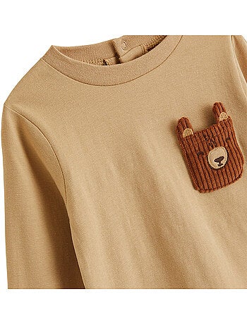 Set van 2 mokkakleurige baby-t-shirts met lange mouwen