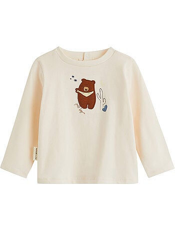 Set van 2 mokkakleurige baby-t-shirts met lange mouwen