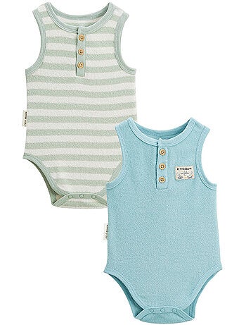 Set van 2 mouwloze babyrompertjes van cayo coco badstof.
