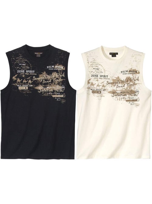 Set van 2 mouwloze T-shirts Saharian Road - ATLAS FOR MEN - Kiabi Set van 2 mouwloze T-shirts Saharian Road - ATLAS FOR MEN - Kiabi