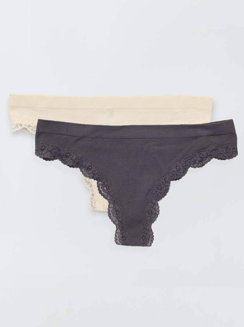 Set van 2 naadloze tanga's BIEGE - Kiabi